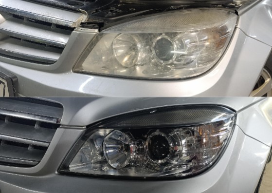 Mercedes-Benz W204 установка BI-LED модулей + Оклейка полиуретановой пленкой